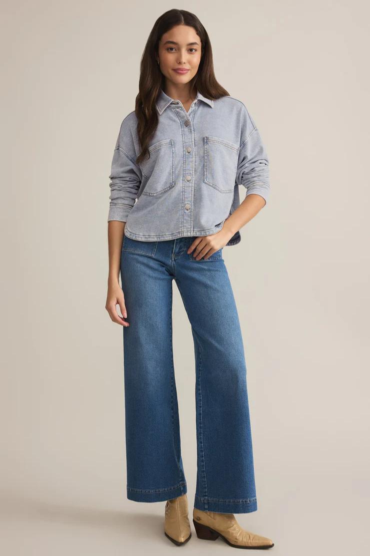 All Day Cropped Knit Denim Jacket Product Image