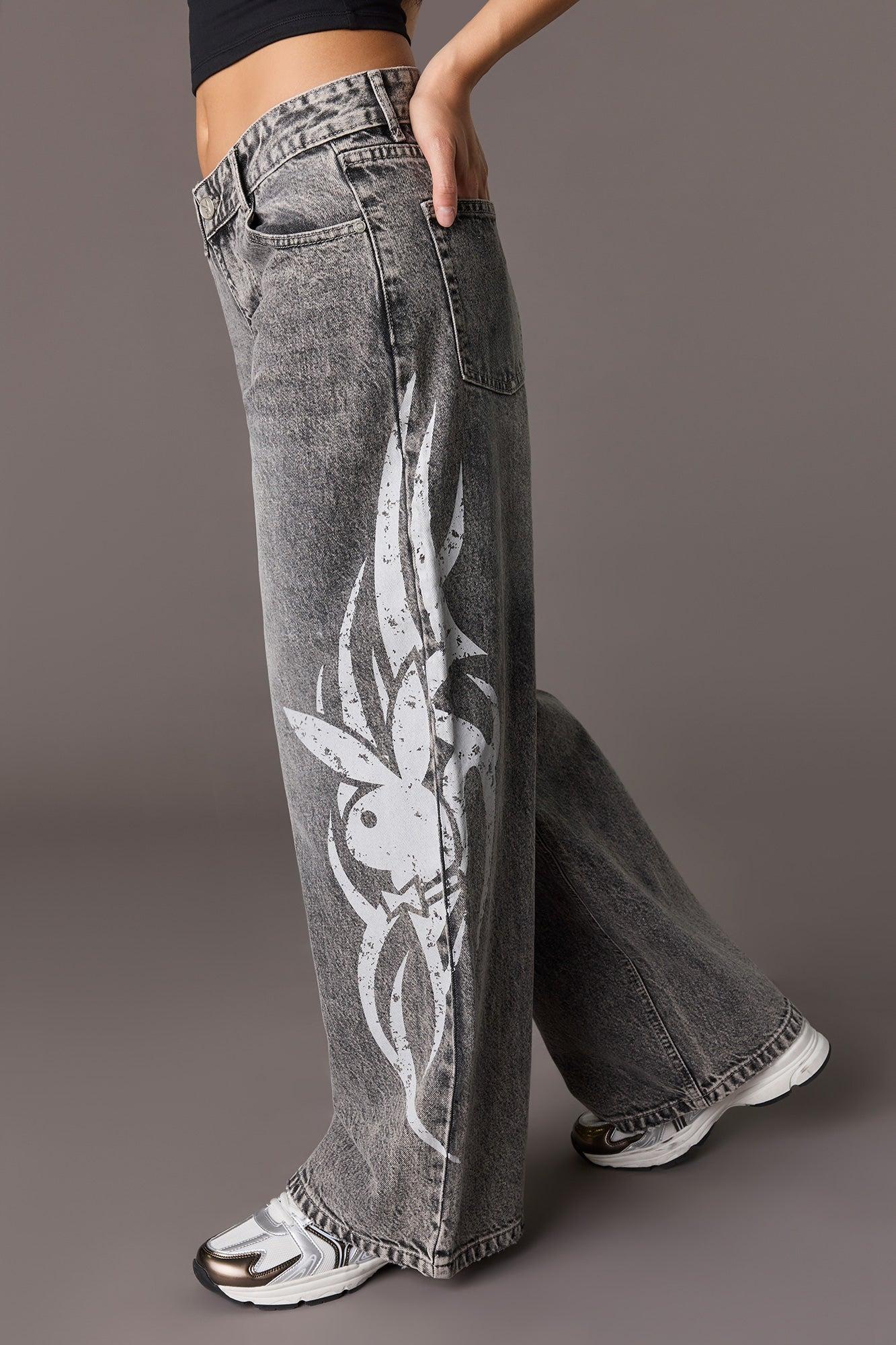 Playboy Graphic Low Rise Super Baggy Jean Female Product Image