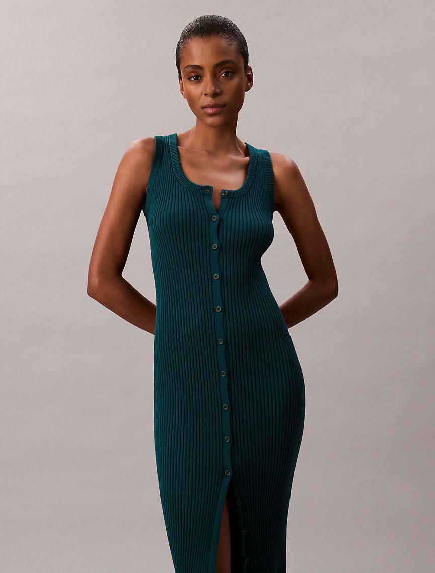 Smooth Cotton Rib Slim Midi Dress Product Image