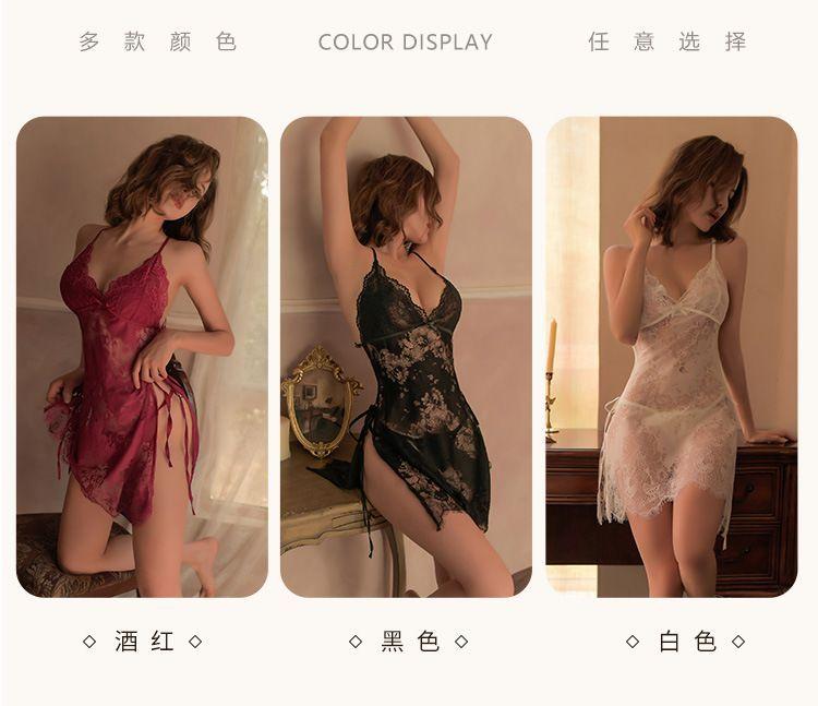 Open-Back Side-Slit Lace Nightdress Product Image