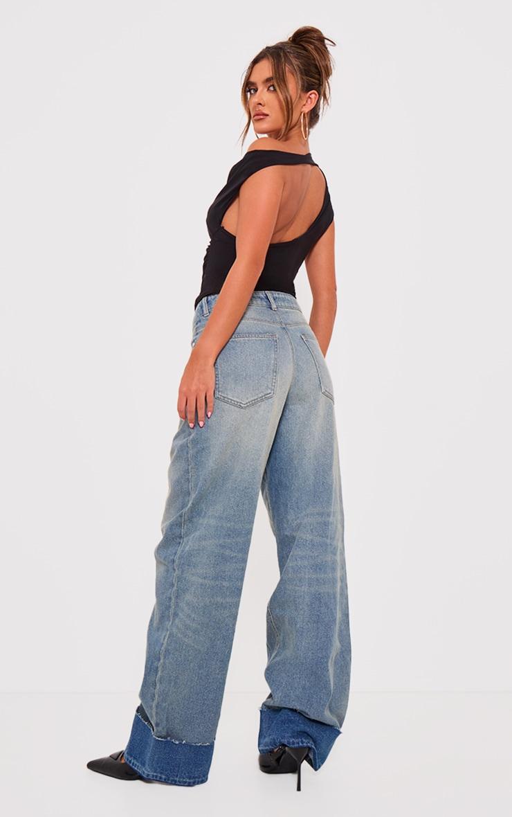 Black Slinky Backless Asymmetric Long Top Product Image