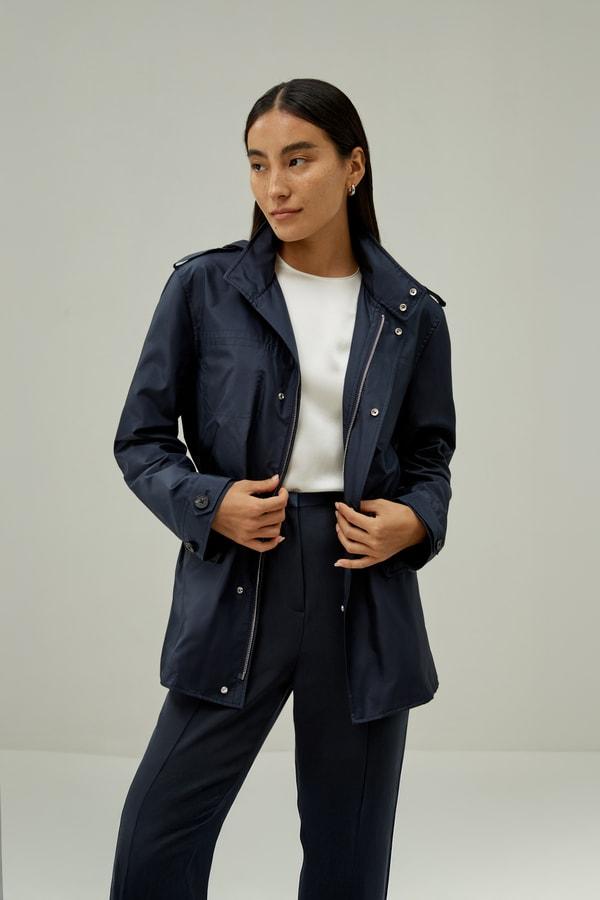 LILYSILK Womens Functional Silk Jacket - Navy Blue 100% High-Quality Silk - Ultimate Luxury Drawstring Waist Jacket Product Image