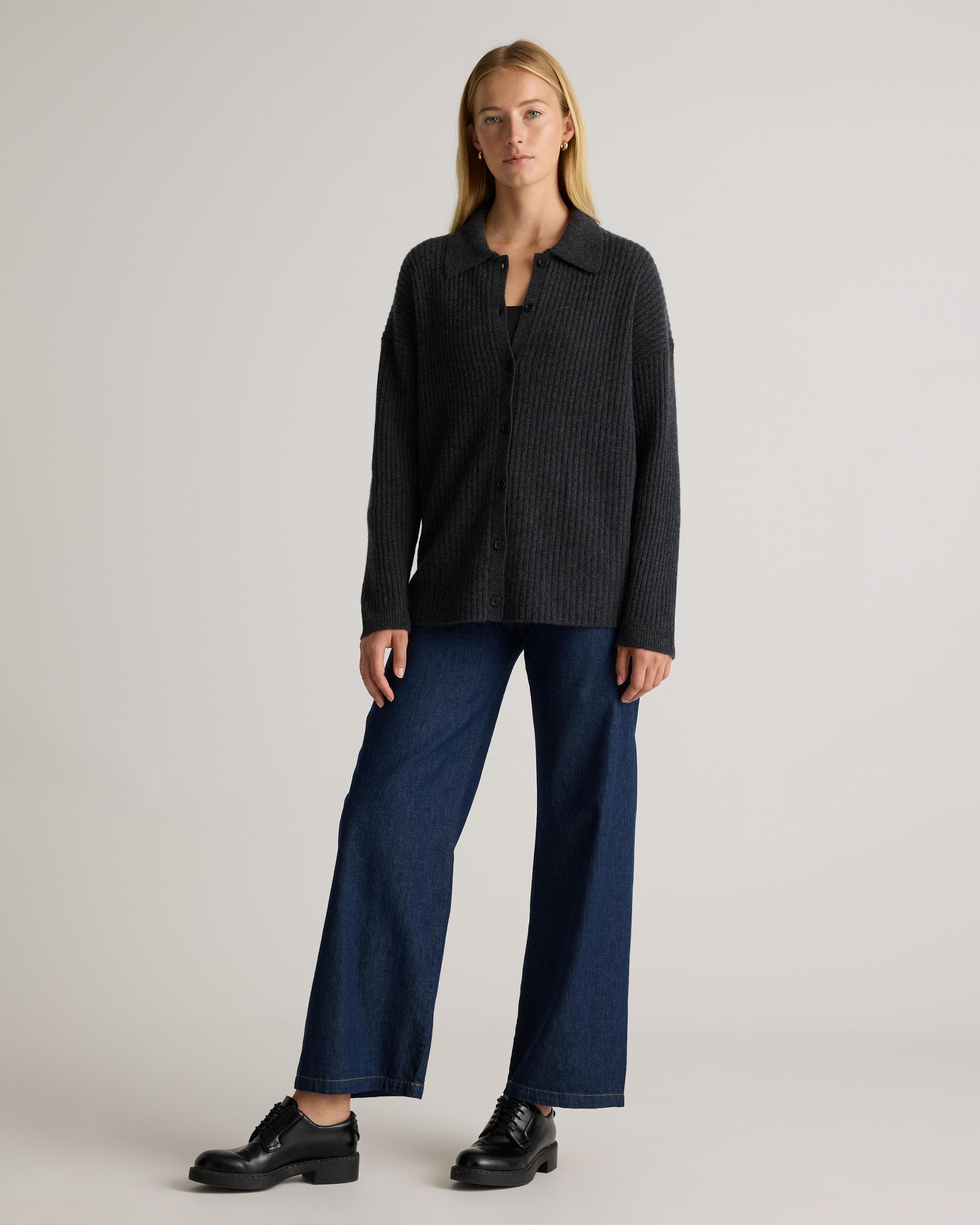 Quince | Women's Mongolian Cashmere Wide-Rib OverSized Collared Cardigan Sweater Size XL Product Image