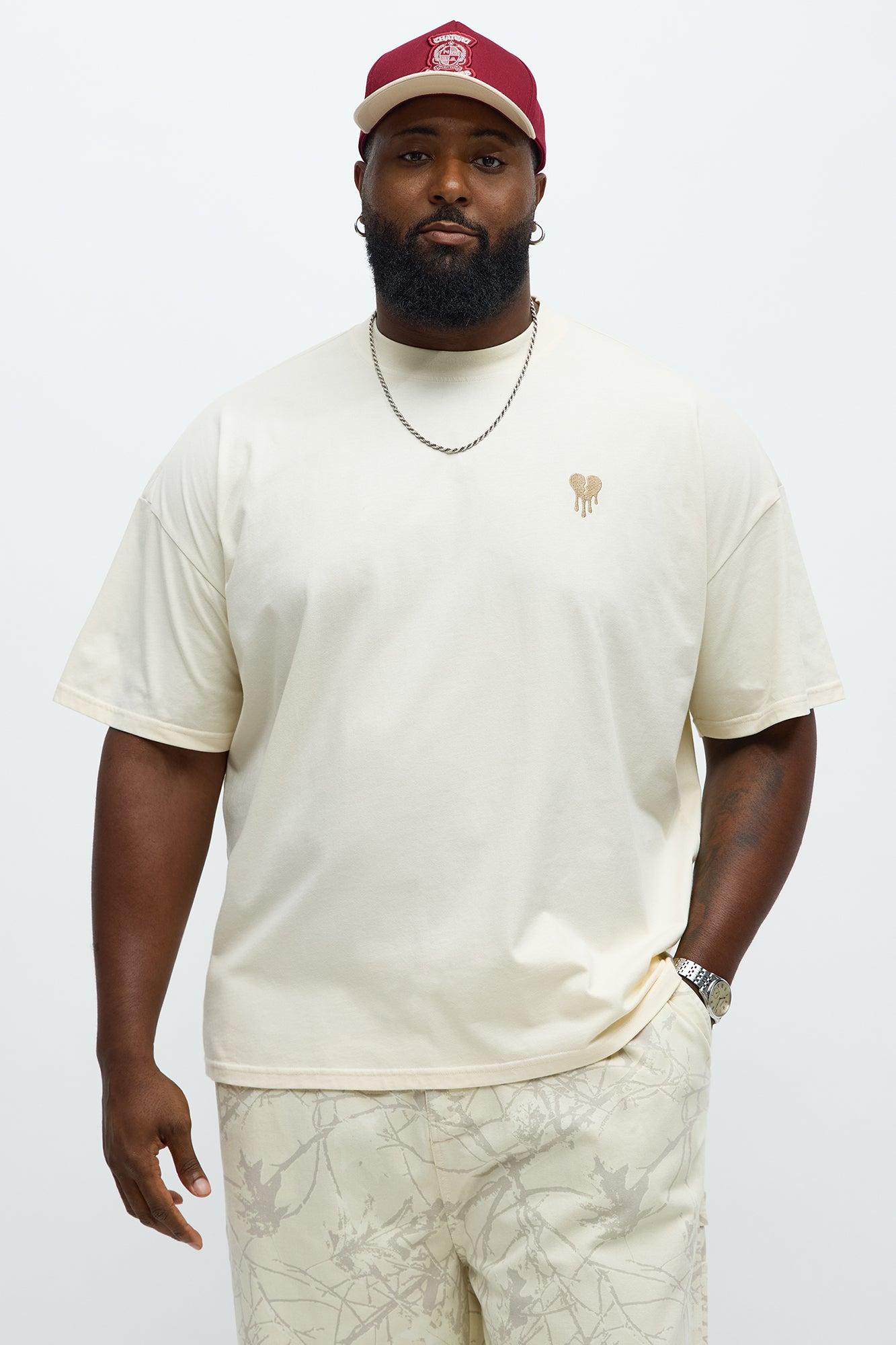 Oversized Mini Embroidery Heavy Weight Boxy tee - Cream Male Product Image