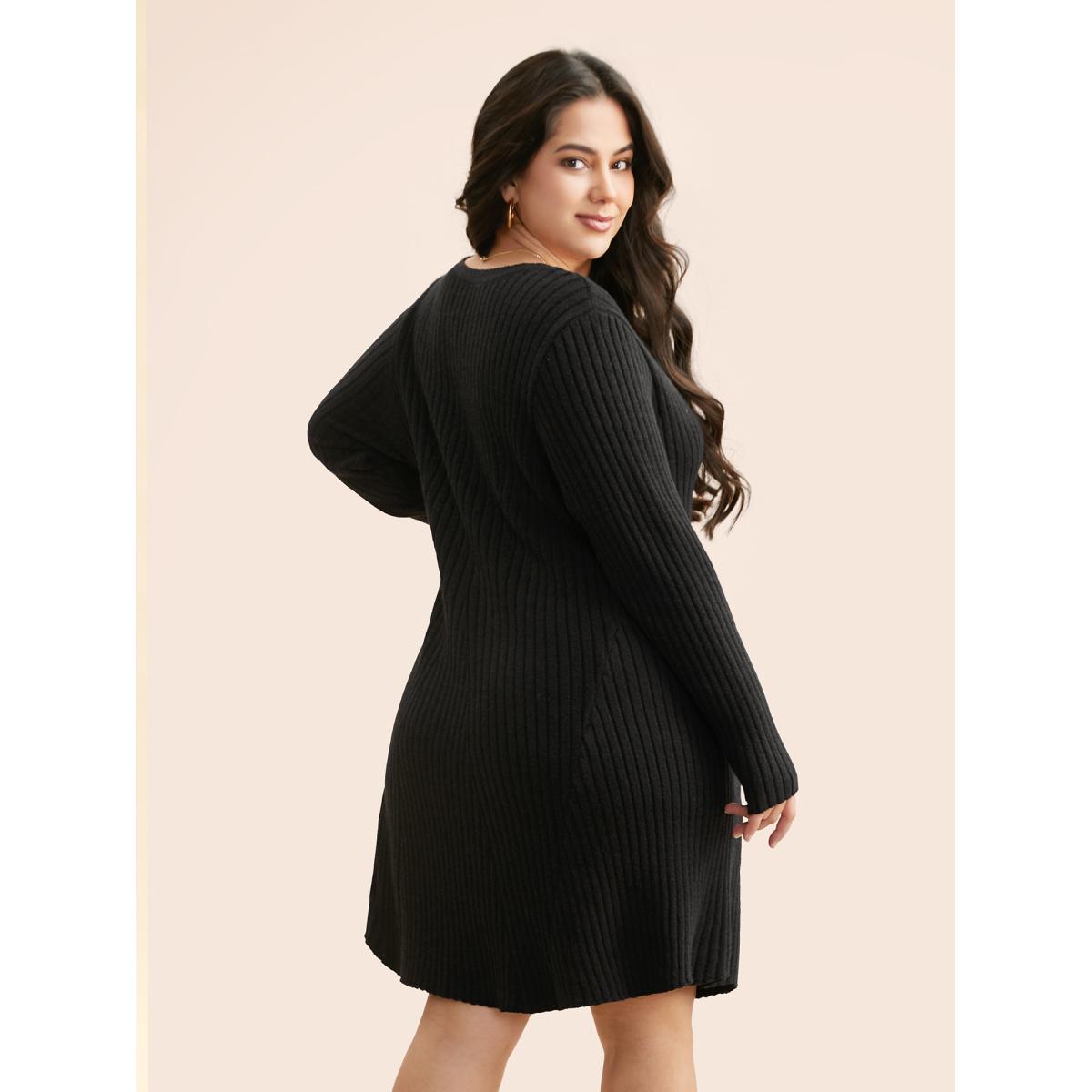 Plus Size Supersoft Essentials Pit Strip Wool Sweater Dress Black Women Casual Long Sleeve Everyday Sweater Dresses BloomChic 30/6X Product Image