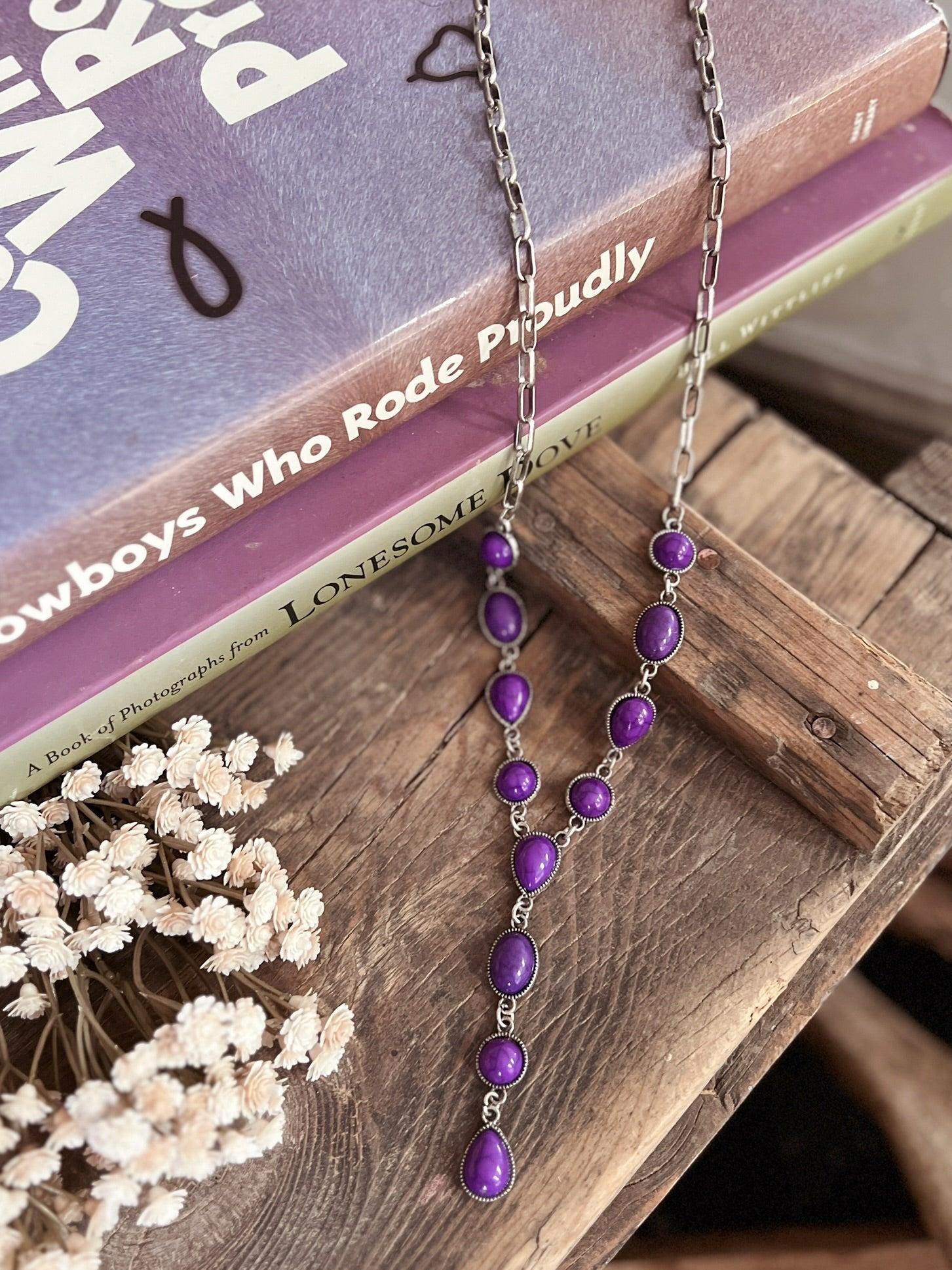 12 Stone and Chain Lariat Necklace - 4 Colors Product Image