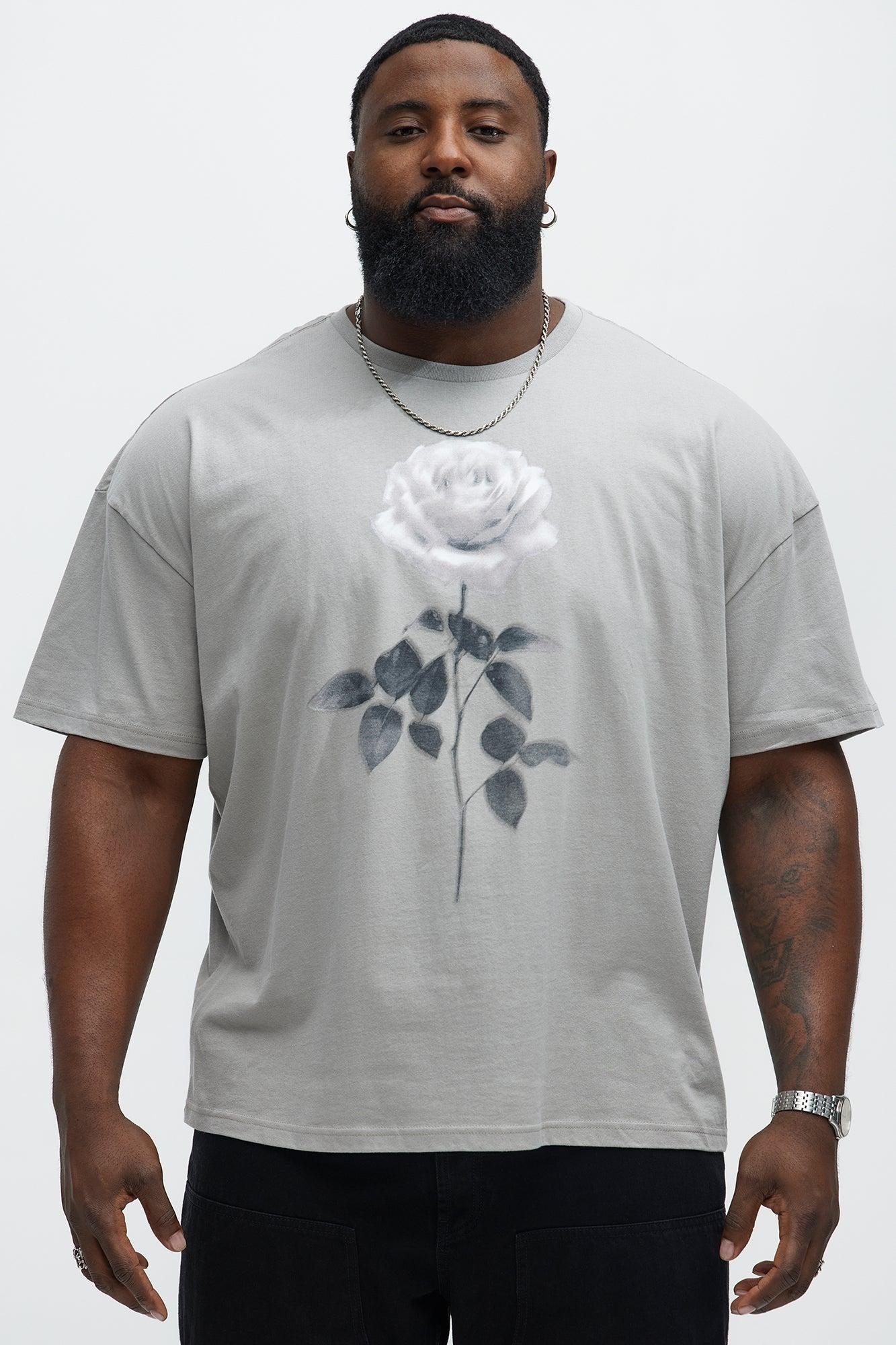 Single Rose Oversized Short Sleeve Tee - Grey Product Image
