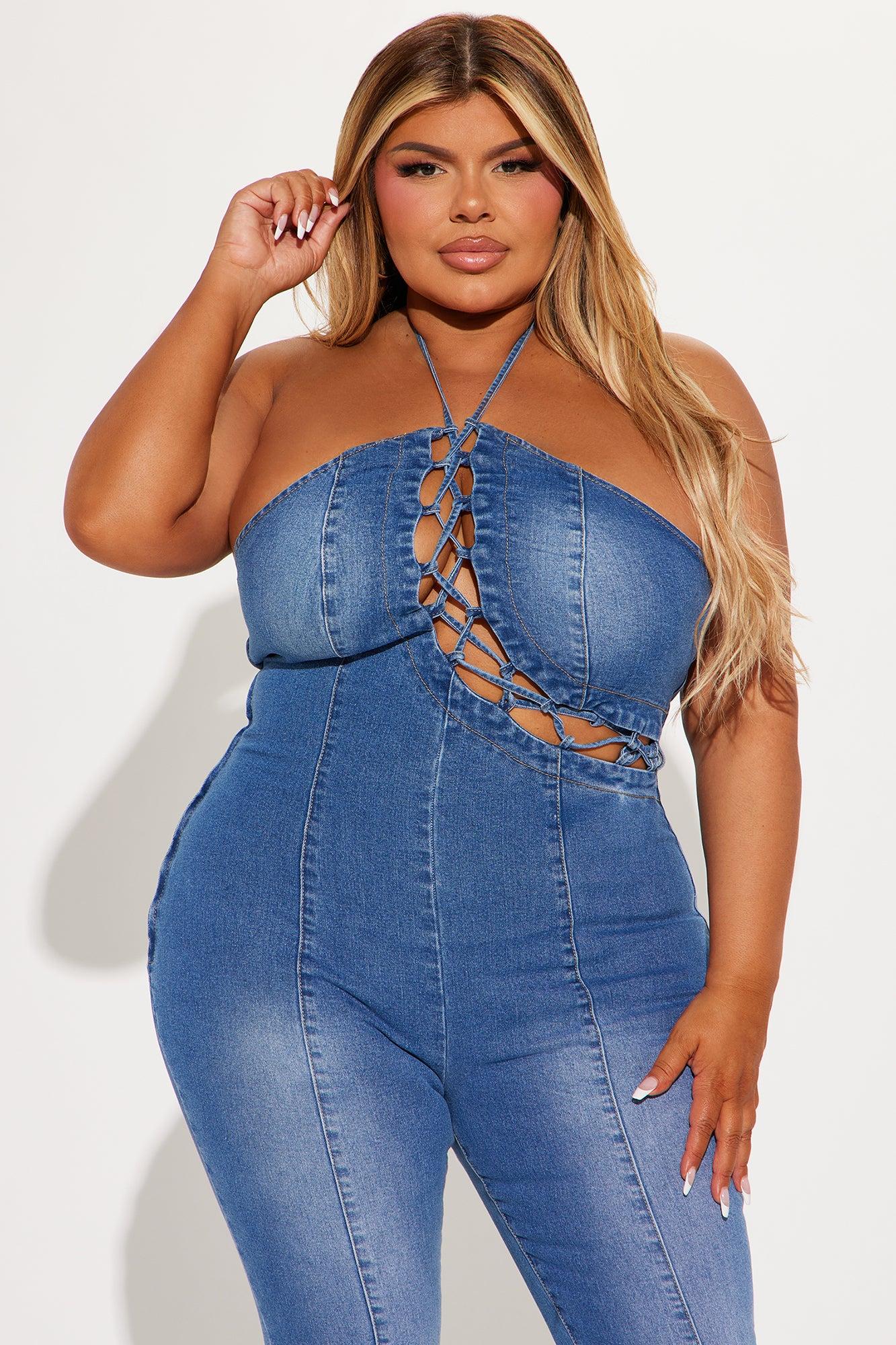 Bad Gal Denim Jumpsuit - Medium Wash Product Image