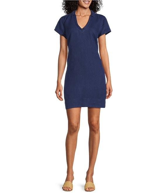 Tommy Bahama Linen Blend Johnny Collar Short Sleeve Side Pocket Shirt Dress Product Image