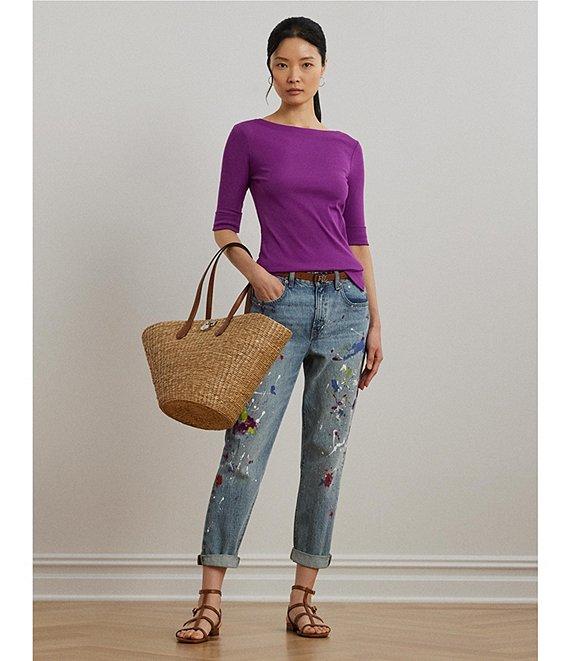 Lauren Ralph Lauren Stretch Cotton Boatneck Elbow-Length Sleeve T-Shirt Product Image