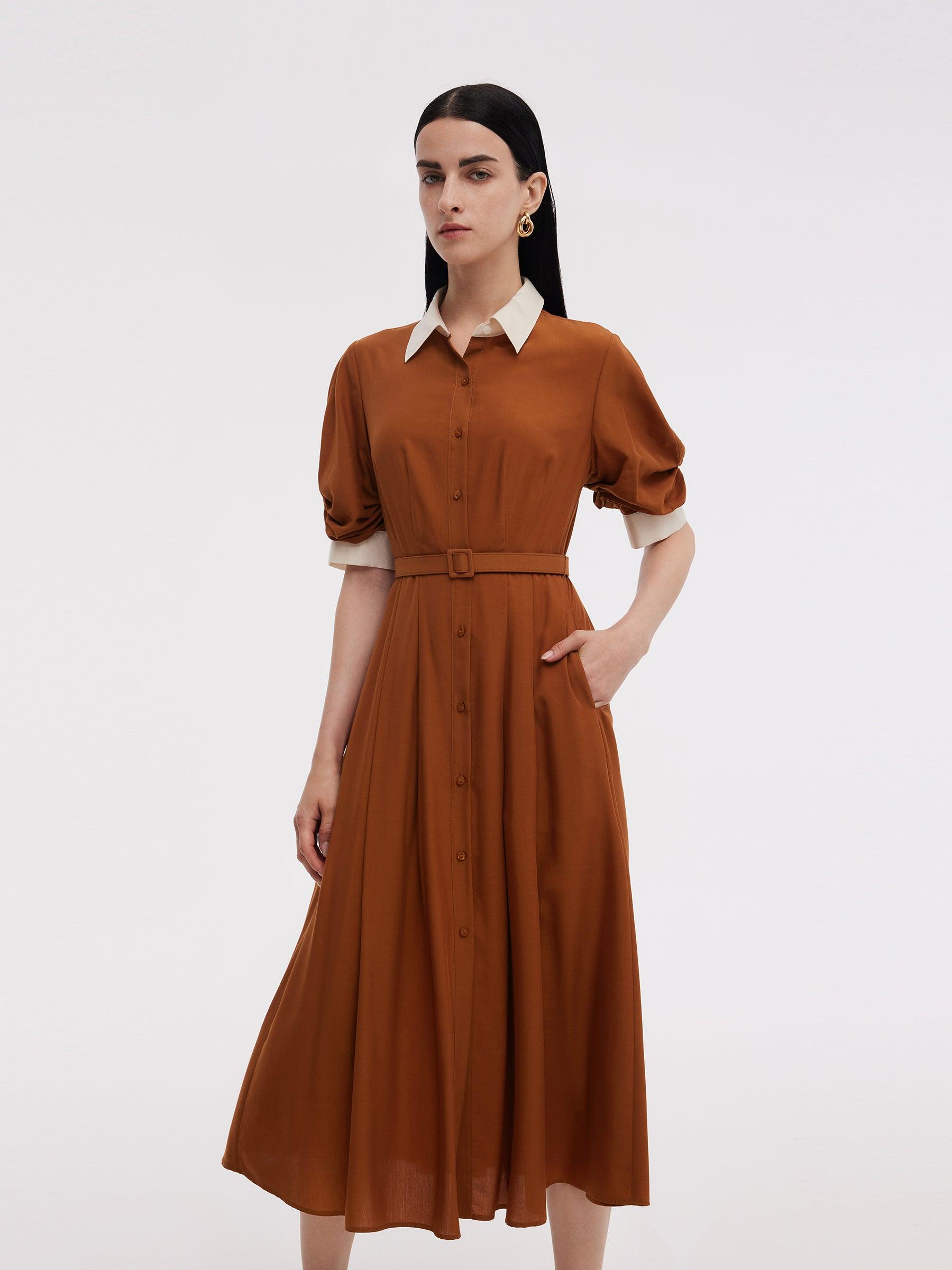 Tencel Acetate Blend Color Block Women Midi Dress Product Image