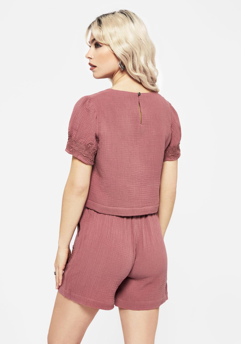 Rosamoth Applique Trim Cotton Short Sleeve Top Product Image