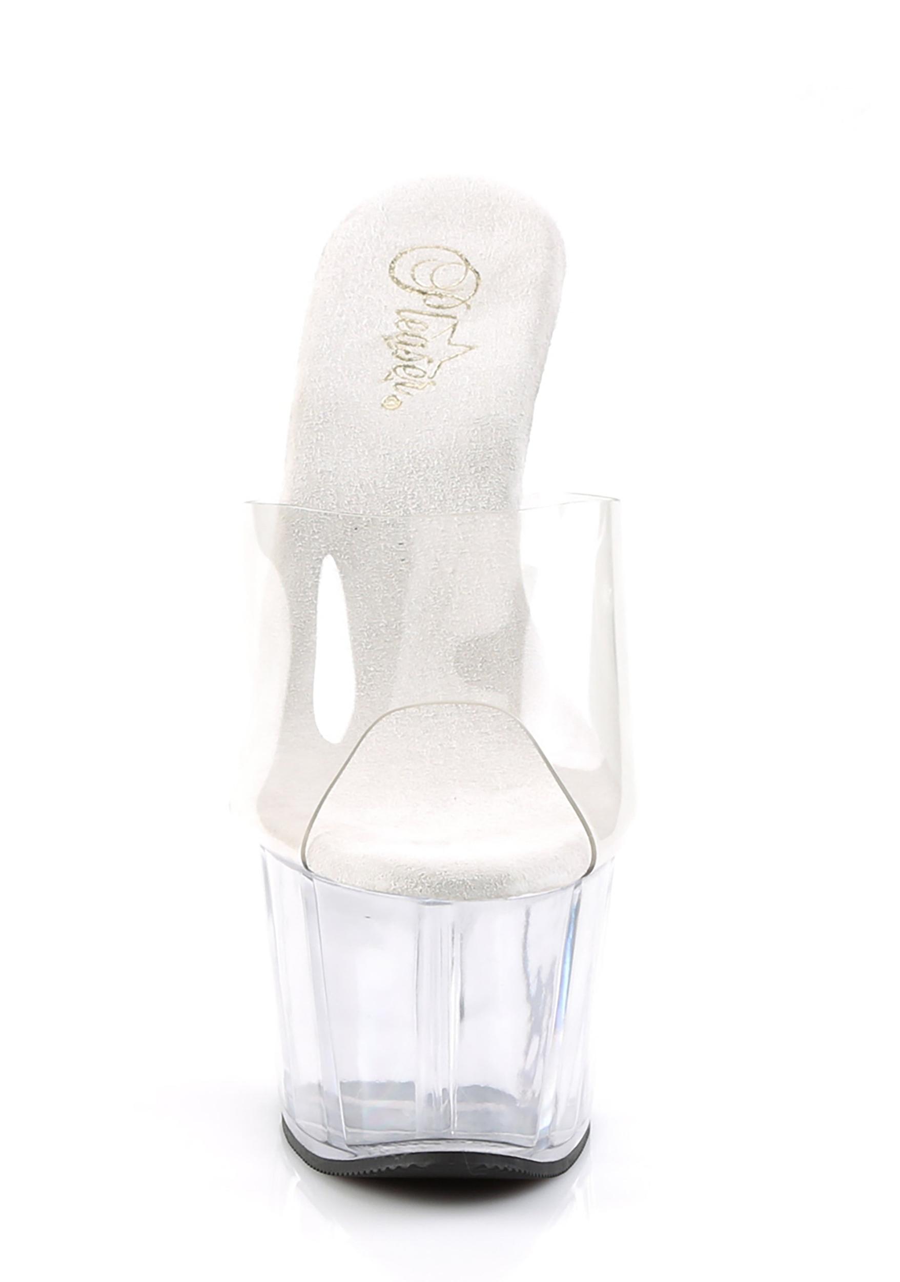 Pleaser Adore-701 Peep Toe Vinyl Clear Slides - Silver Product Image