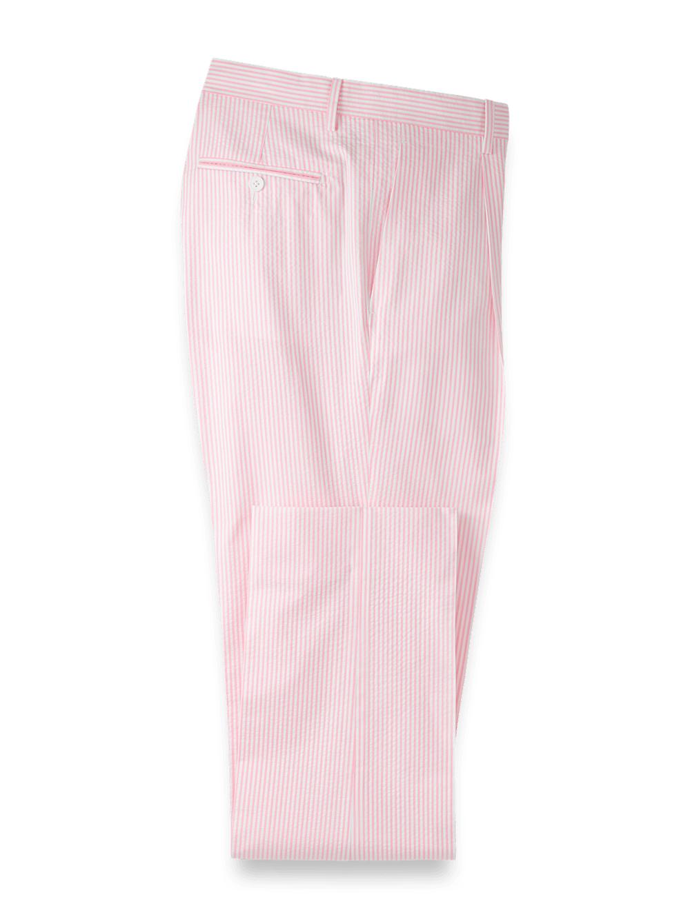 Cotton Seersucker Single Pleated Pants - Pink/white Product Image
