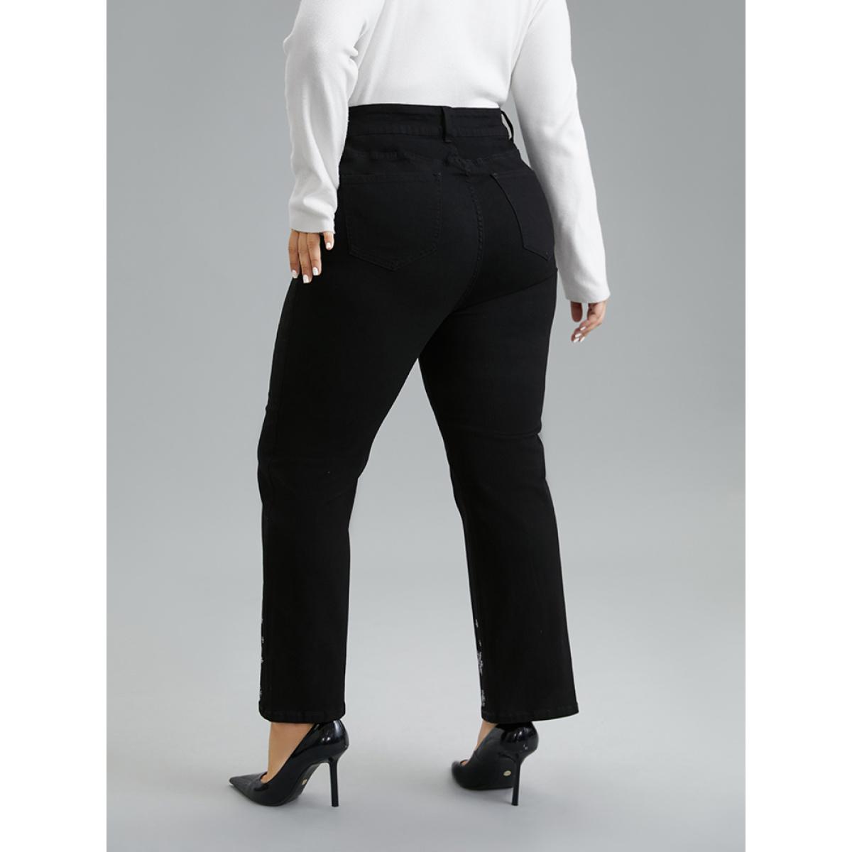 Plus Size Snowflake Rhinestone Very Stretchy Jeans Women Black Casual Graphic-Christmas Rhinestone detailing High stretch Pocket Jeans BloomChic 22/3X Product Image