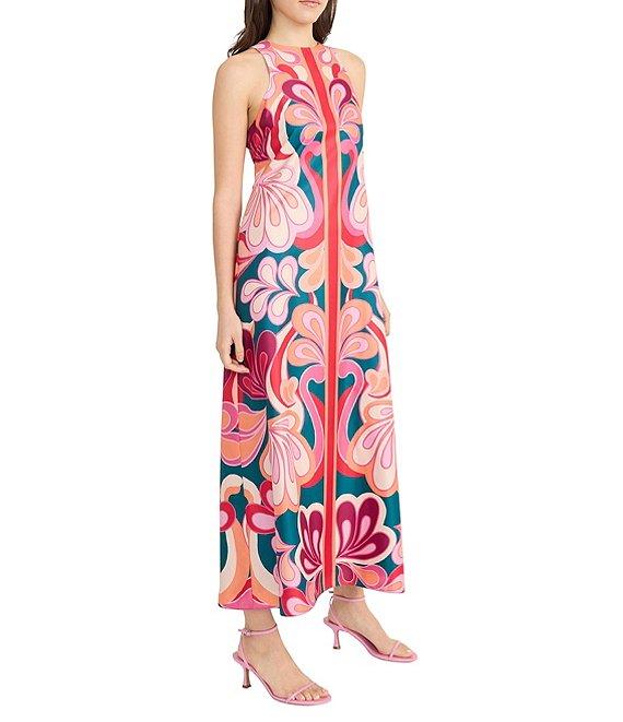 Donna Morgan Poly Twill Abstract Print Halter Neck Sleeveless Shift Maxi Dress Product Image