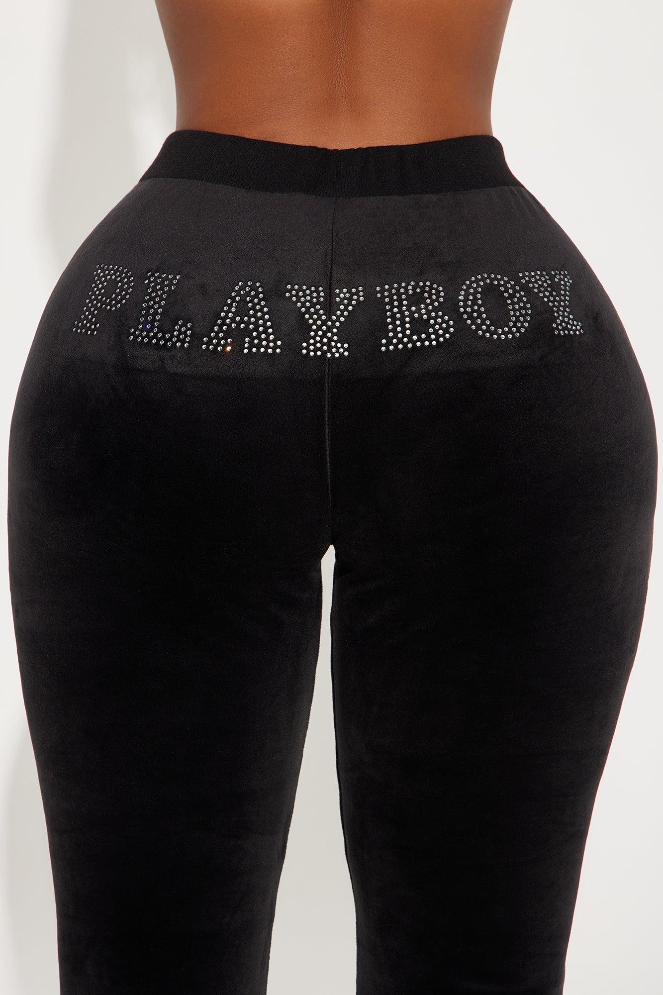 Playboy Snow Bunny Velour Flared Pant - Black Product Image