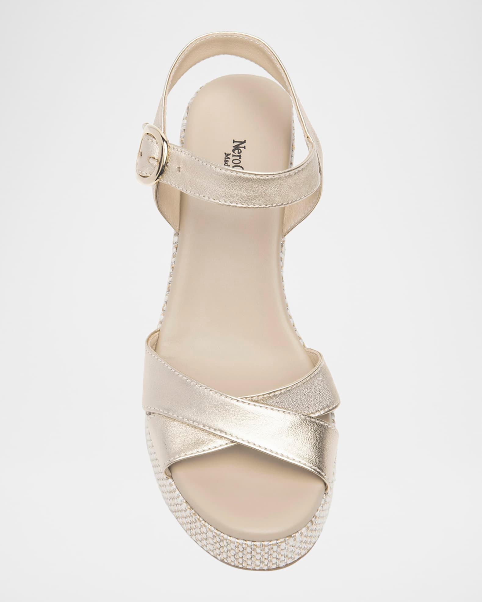 Metallic Leather Criss-Cross Strap Woven Platform Sandals Product Image