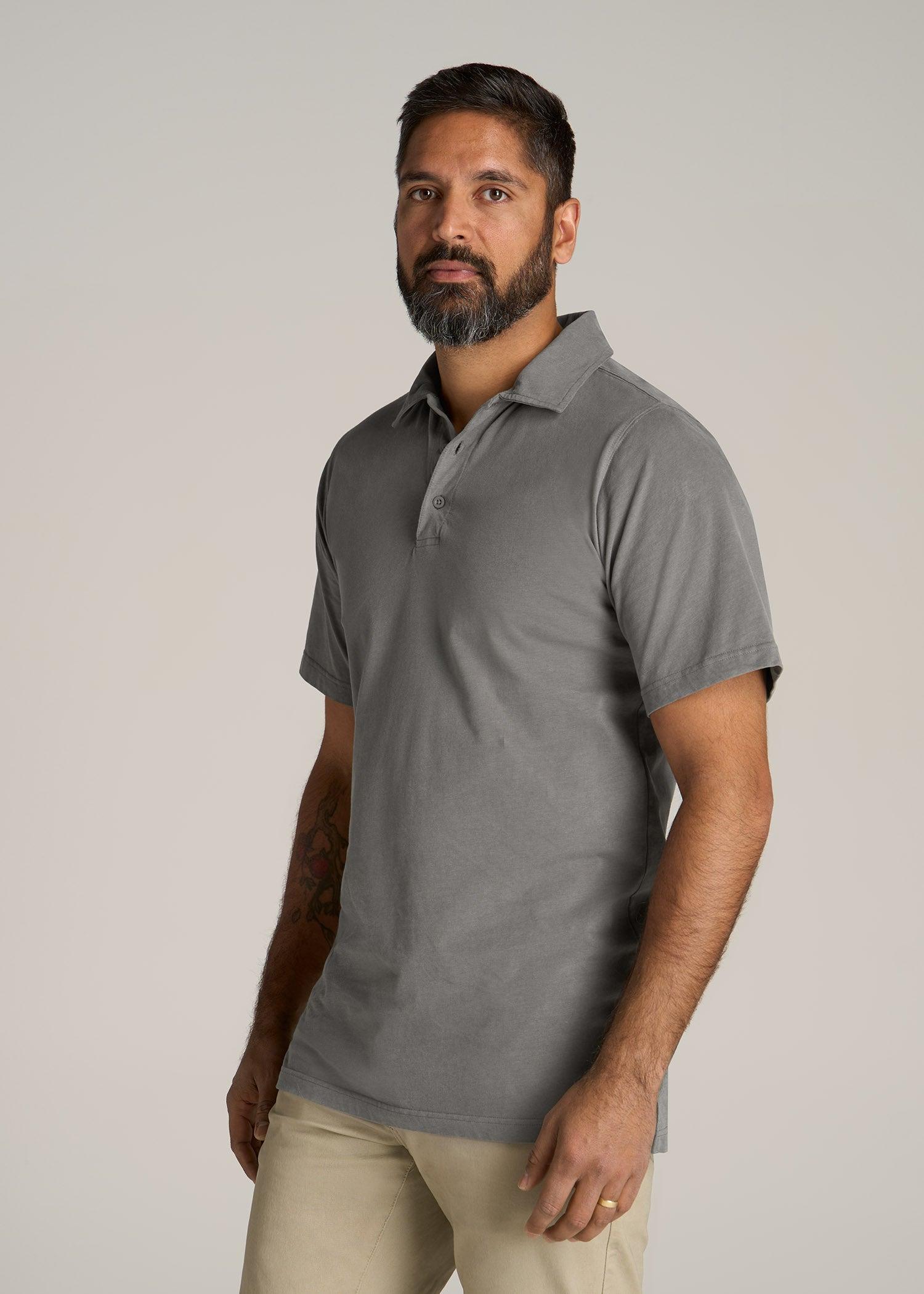 LJ&S Ultra Soft Short Sleeve Cotton Polo for Tall Men in Vintage Pewter Male Product Image
