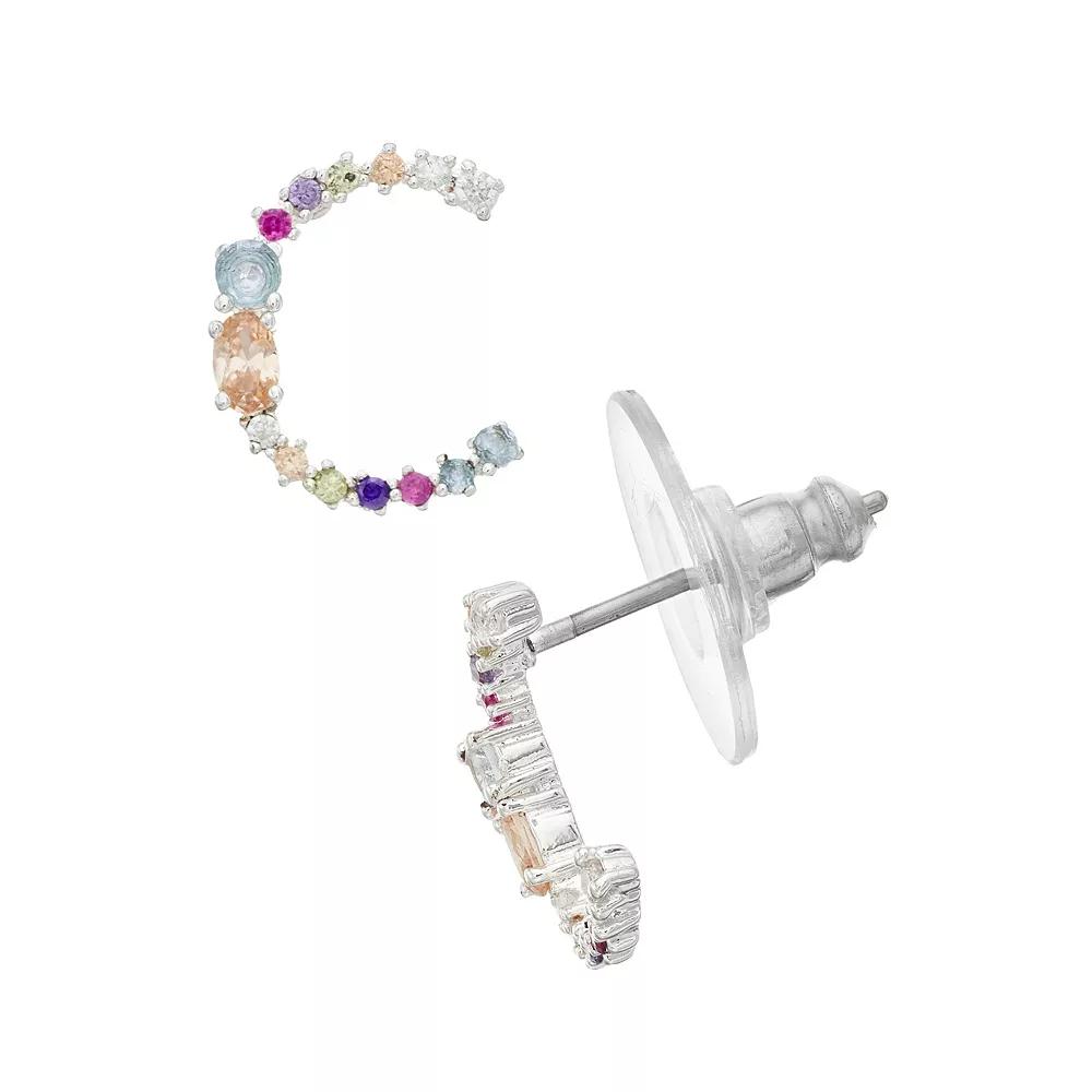 City Luxe Silver Tone Cubic Zirconia Initial Stud Earrings, Women's, Silver Tone A Product Image