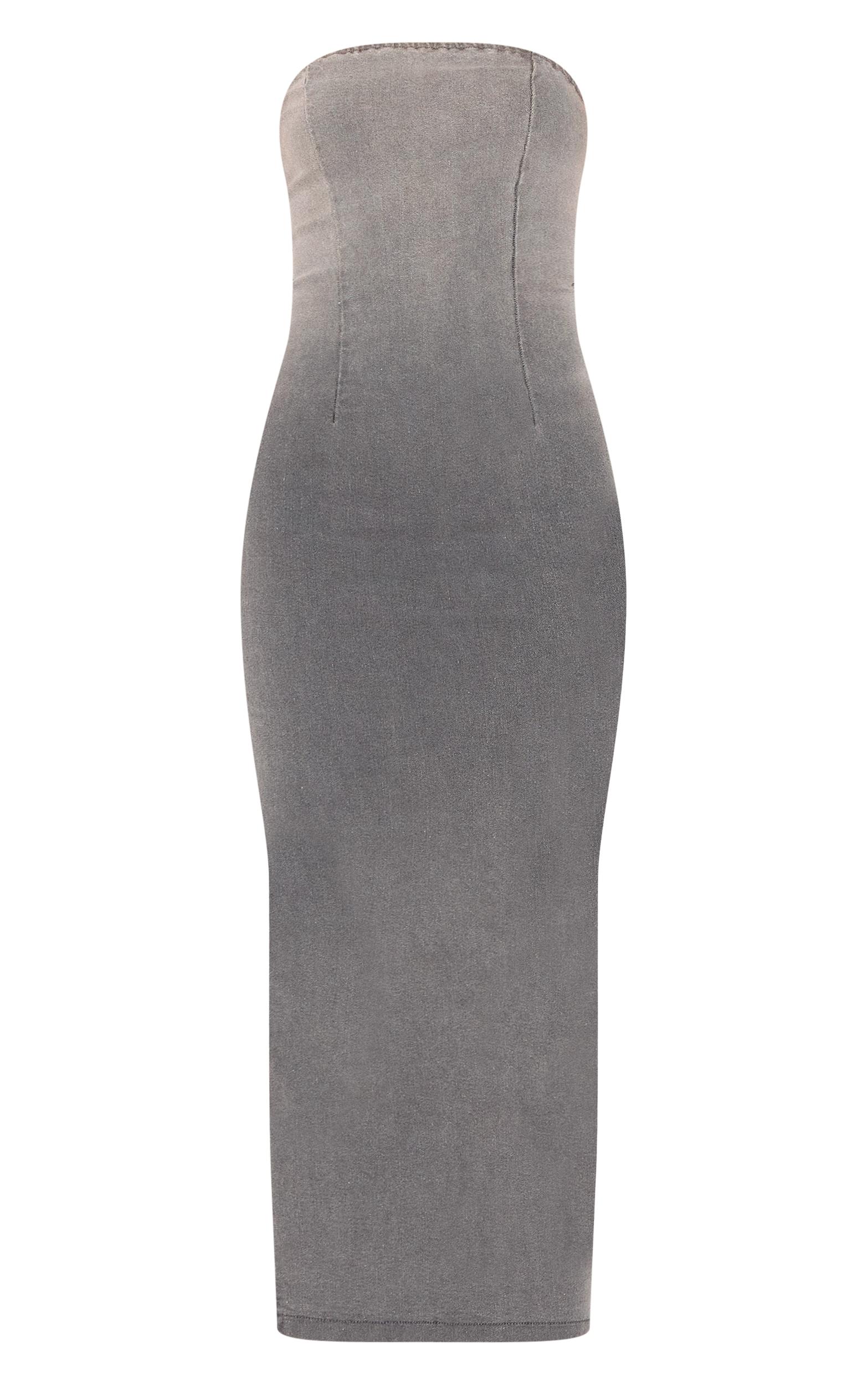 Grey Ombre Stretch Denim Strapless Midaxi Dress Product Image