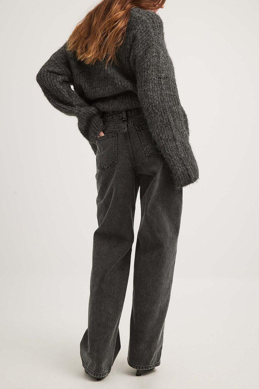 Mid Waist Loose Jeans with Seam Details Grey Product Image