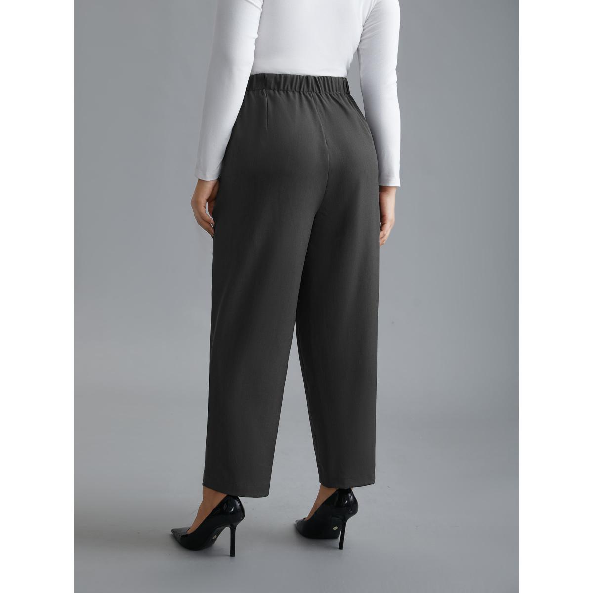 Plus Size Pleated Mid-Rise Straight Leg Pants Women DimGray At the Office Straight Leg Mid Rise Office Pants BloomChic 12/L Product Image