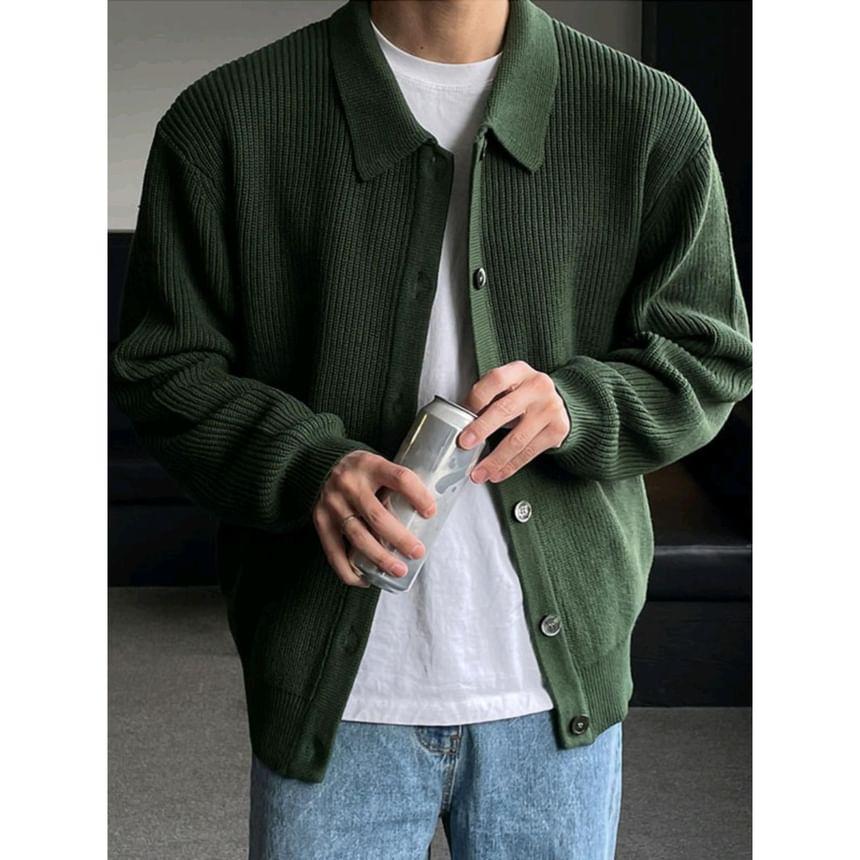 Collar Plain Ribbed Cardigan Product Image