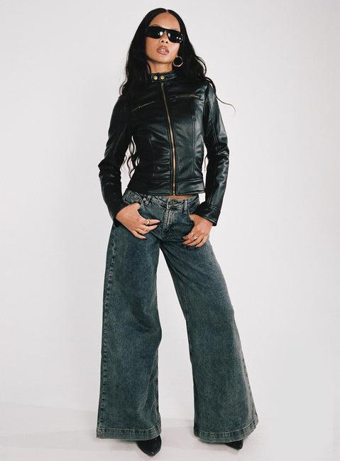 Pottsville Faux Leather Moto Jacket Black Product Image