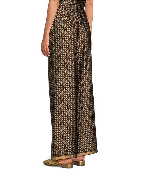 Le' AL.X Logo Print Satin High Waisted Pleated Front Wide Leg Coordinating Pants Product Image