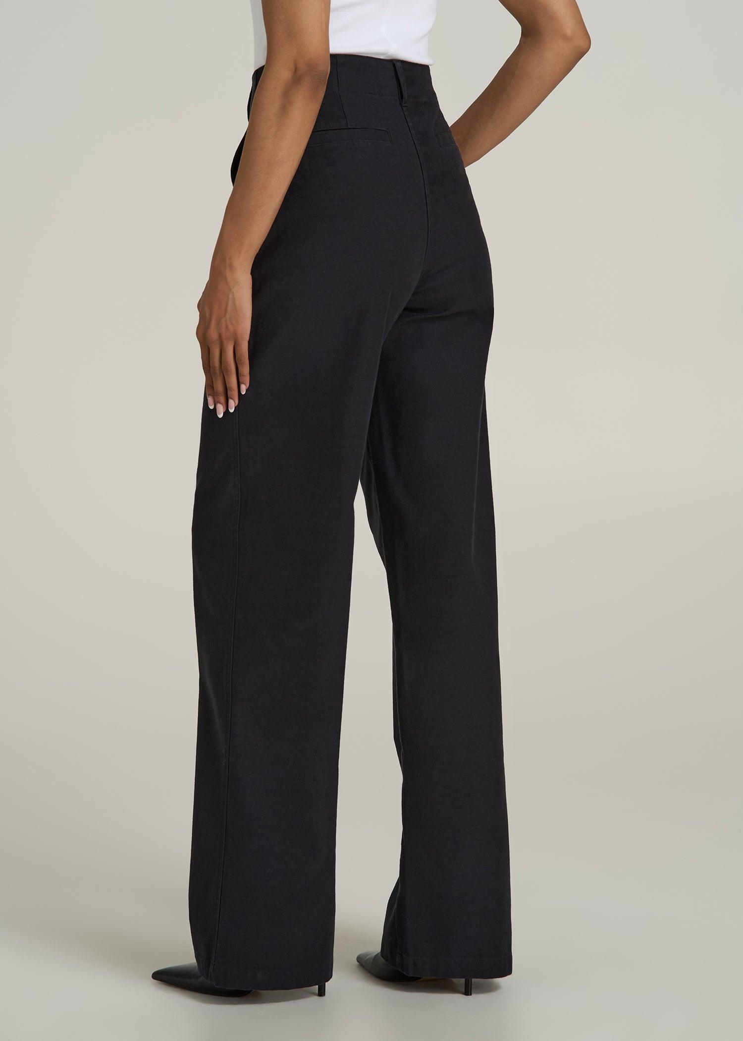 High-Rise Wide-Leg Flat-Front Chino Pants for Tall Women in Black Female Product Image