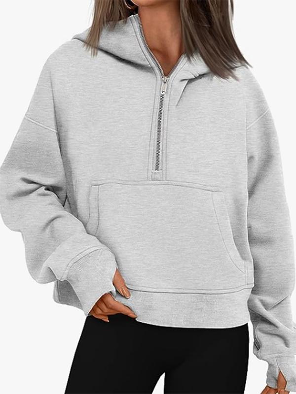 Solid Half Zip Loose Short Oversized Hoodie Product Image