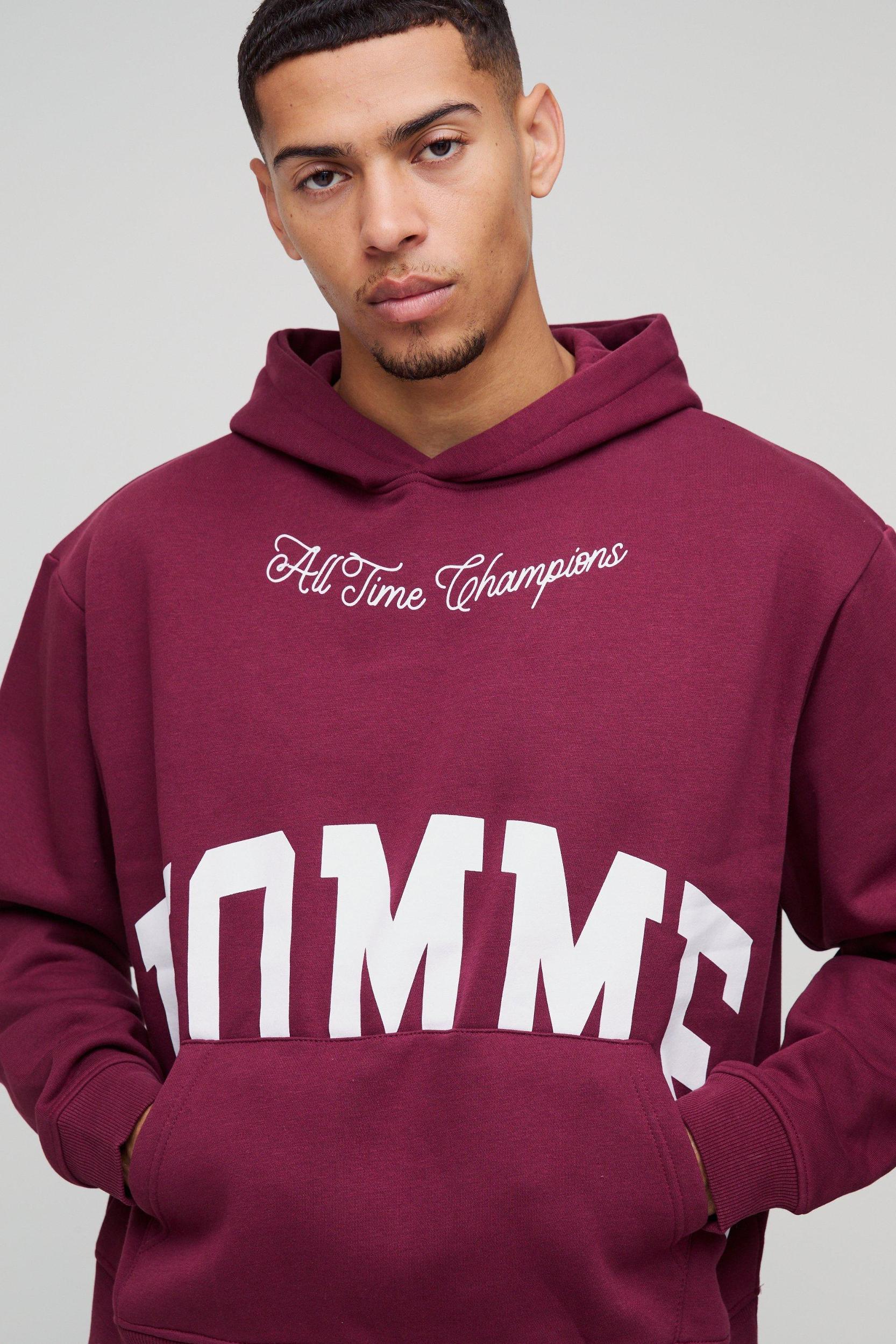 Oversized Boxy Homme Printed Hoodie | boohooMAN USA Product Image