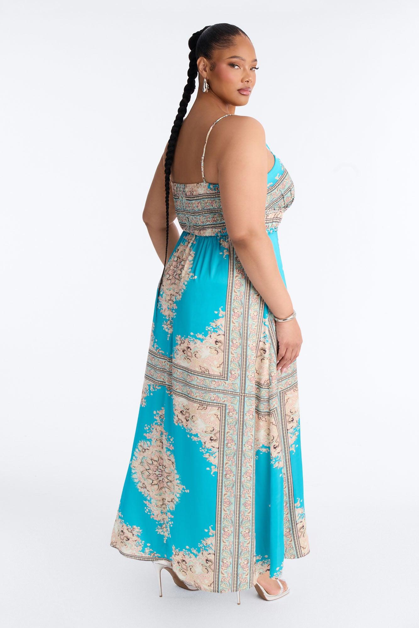 Hannah Printed Satin Maxi Dress - Blue/combo Female Product Image