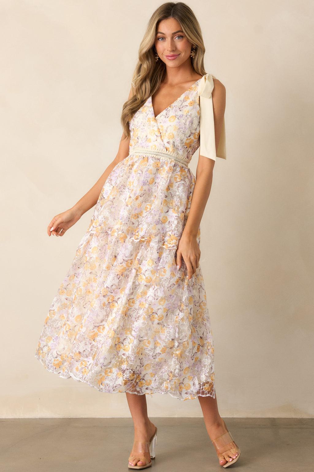 Time For Tea Apricot Floral Maxi Dress Product Image