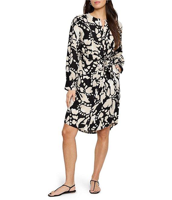 NIC + ZOE Woven Evening Petal Split V-Neck Long Sleeve Blouse Dress Product Image