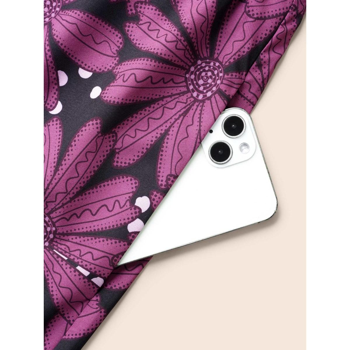 Plus Size Surplice Neck Floral Shirred Elastic Waist Midi Dress DarkViolet Women Timeless Shirred Overlap Collar Cap Sleeve Curvy BloomChic 26/4X Product Image