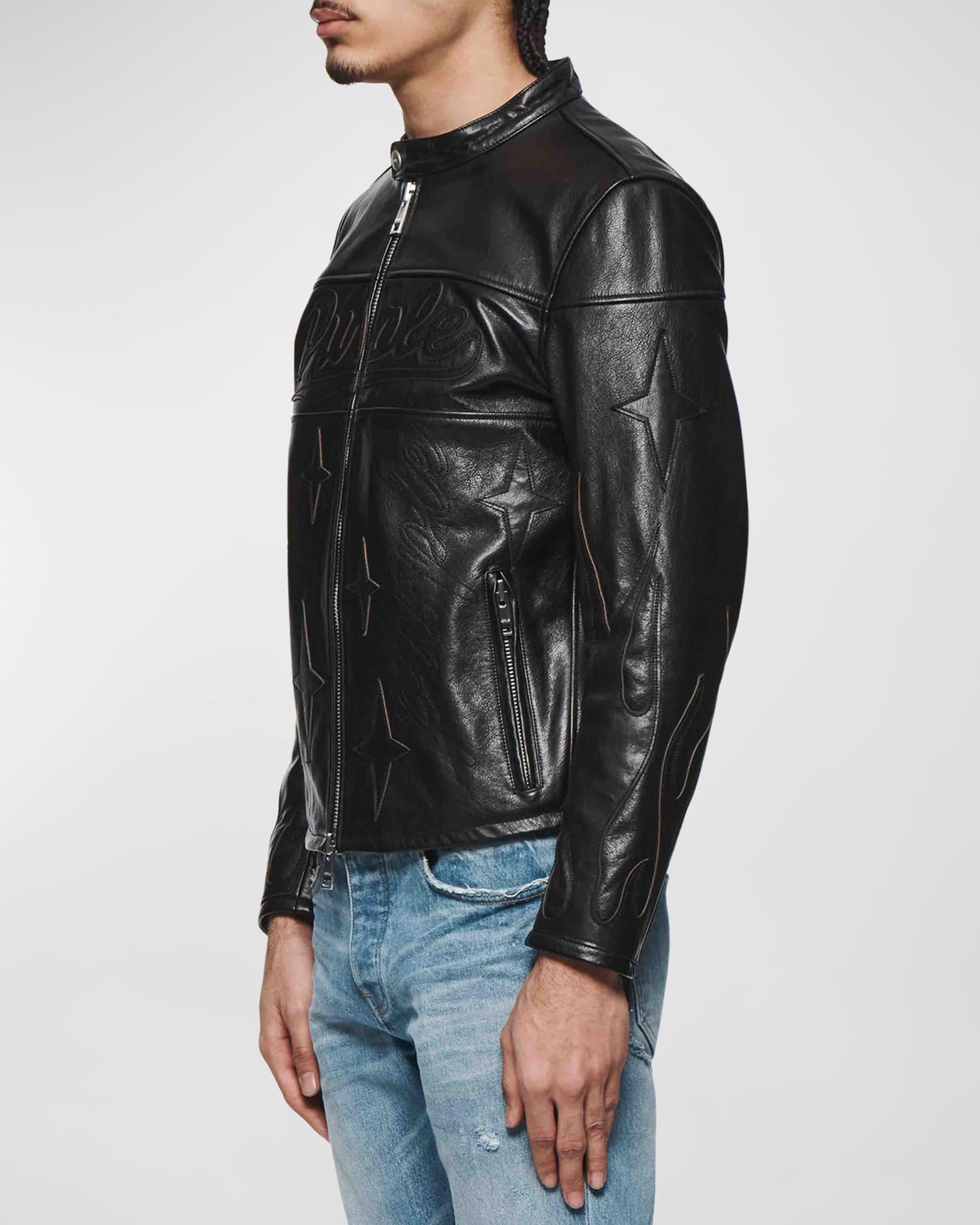 Mens Leather Zip Moto Jacket Product Image