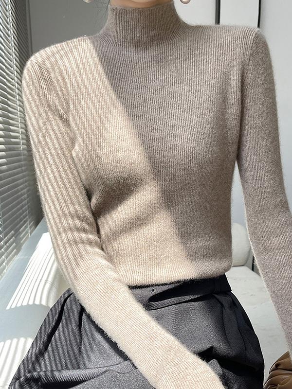 Casual Skinny Long Sleeves Solid Color Half Turtleneck Sweater Tops Product Image