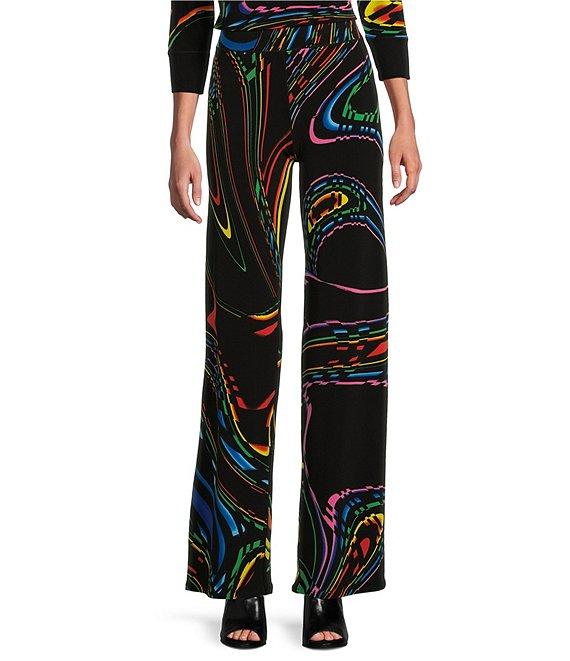 Eva Varro Knit Abstract Swirl Print High Waist Single Layered Pull-On Straight Pants Product Image