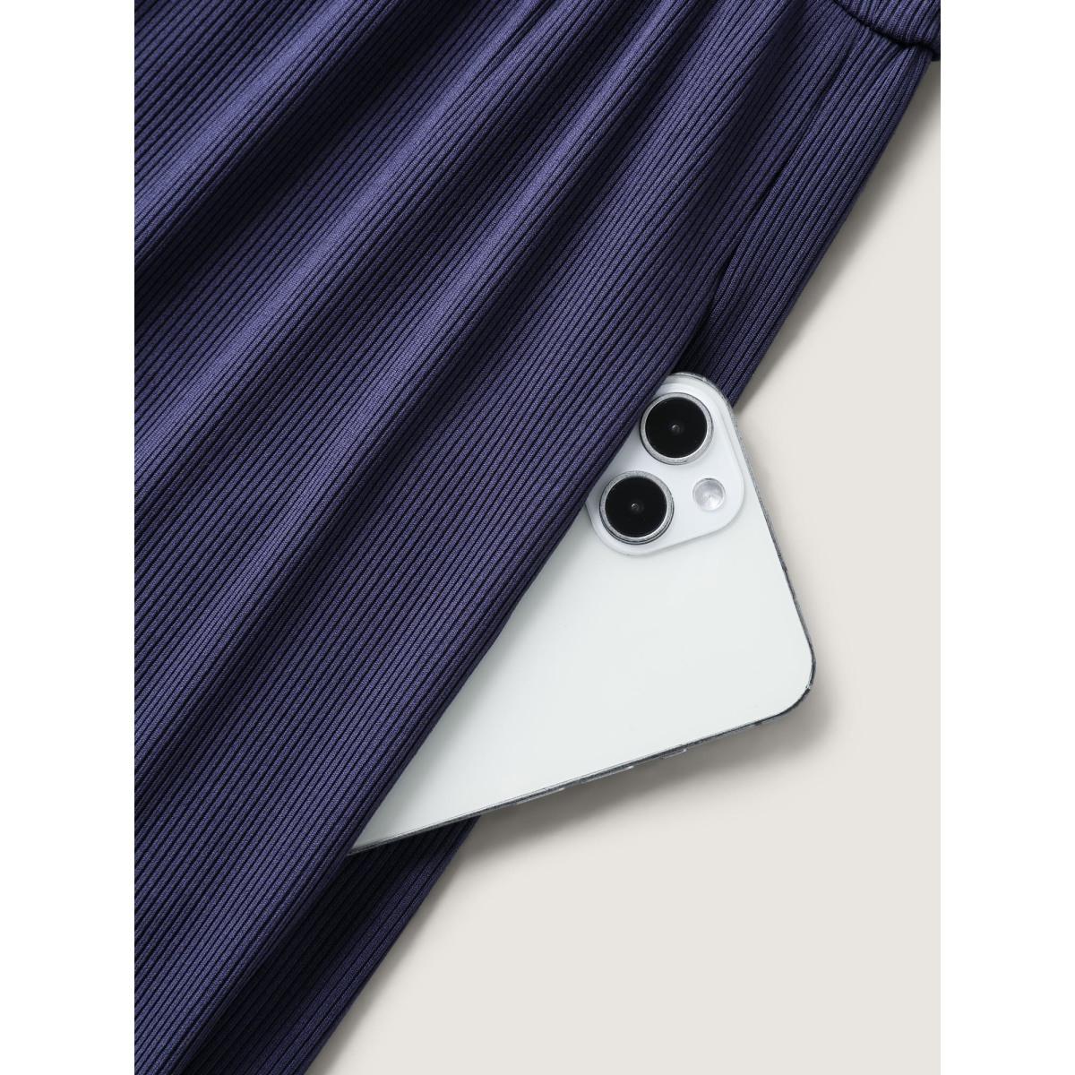 Plus Size DarkBlue Stretchy Ruched Pleated Wide-Leg Jumpsuit Women Sleeveless V-neck Everyday-Casual Loose Jumpsuits BloomChic 26/4X Product Image