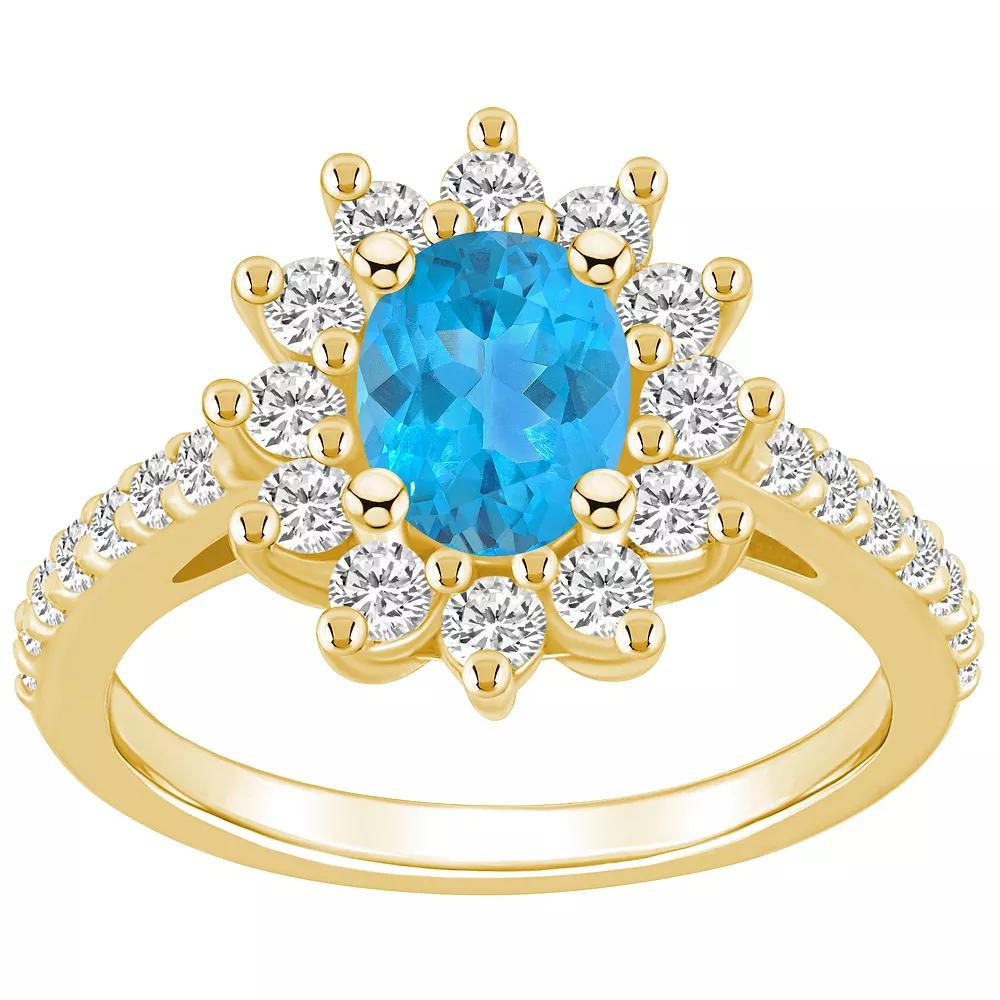 Alyson Layne 14k Gold Oval Cut Blue Topaz & 7/8 Carat T.W. Diamond Halo Ring, Women's, Size: 10 Product Image