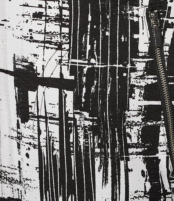 Ali Miles Abstract Print Soft Collar 3/4 Sleeve Zip-Up Jacket Product Image