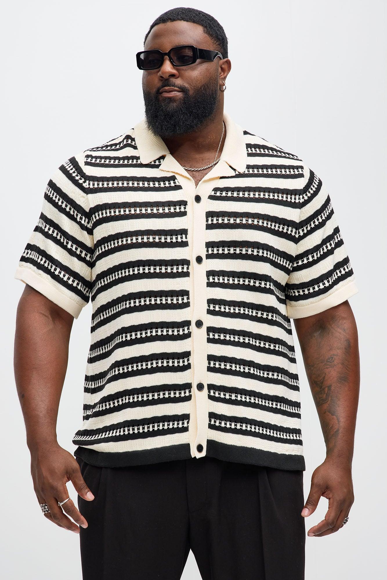 Mumbai Crochet Short Sleeve Cuban Collar Shirt - Black/White Product Image
