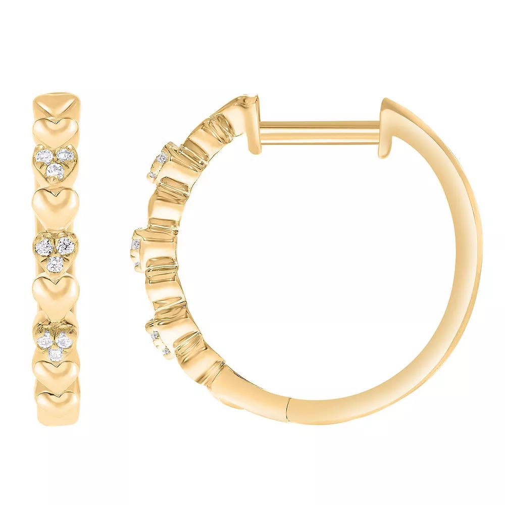 10k Gold 1/10 Carat T.W. Diamond Heart Hoop Earrings, Women's Product Image