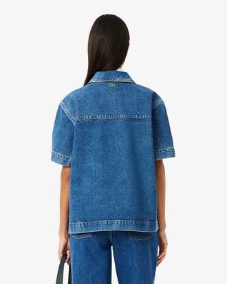 Oversized Denim Polo Shirt Product Image