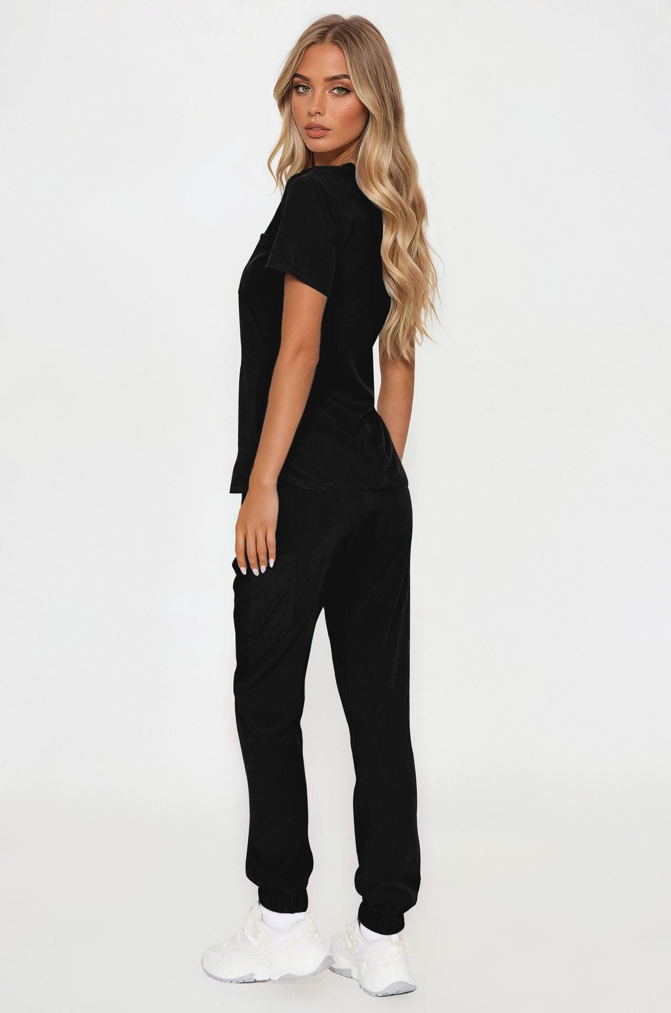 Daily Routine Stretch Uniform Scrub Jogger Set - Black Female Product Image