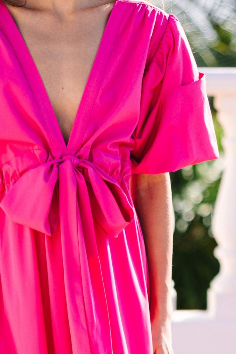 Keep It Up Fuchsia Pink Puff Sleeve Maxi Dress Female Product Image