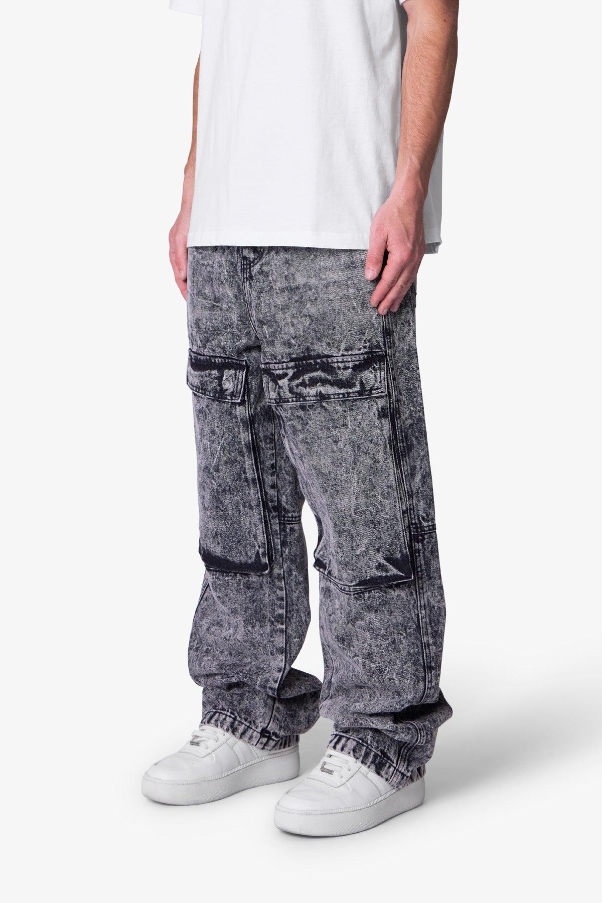 V741 Front Washed Cargo Denim - Grey Product Image