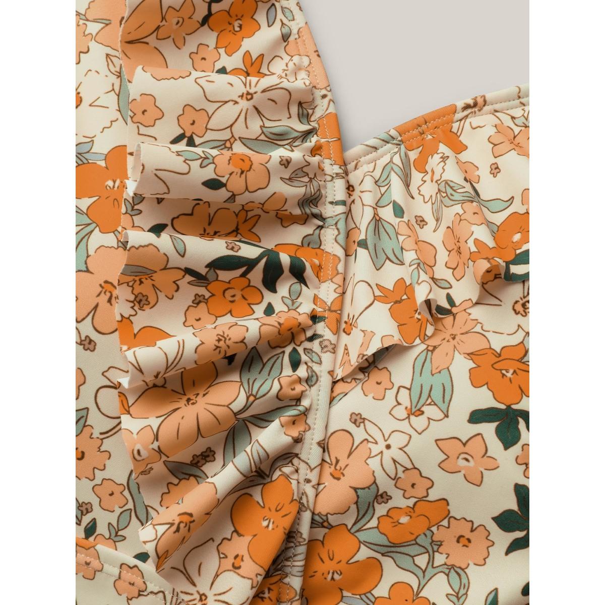 Plus Size Floral Knotted Mesh One-Piece,Sarong Women's Swimwear Multicolor Beach Gathered Curve Bathing Suits High stretch One Pieces BloomChic 10/M Product Image